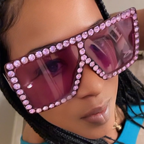 Accessories - Pink Rhinestone Oversized Sunglasses